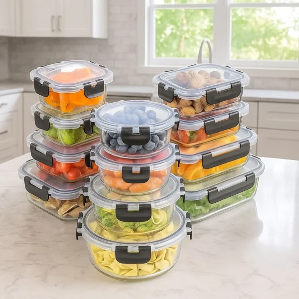 Set de 12 recipientes de vidrio con tapa hermética