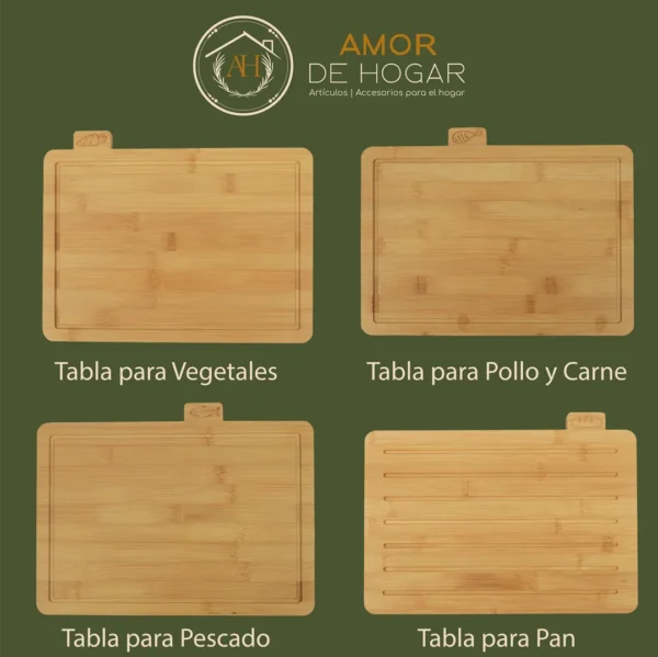 Kit de 4 tablas de bambú con base