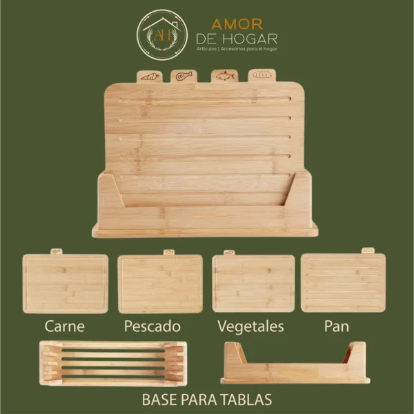 Kit de 4 tablas de bambú con base