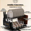EA-2 Escurridor para Trastes de 2 Niveles de Acero al Carbono con Bandeja y Canal de Drenaje con Portacubiertos, Portacuchillos y Soporte para Tablas de Cortar