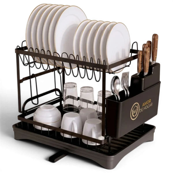 Escurridor de trastes | doble nivel - con accesorios para cuchillos, cubiertos y tablas de cocina