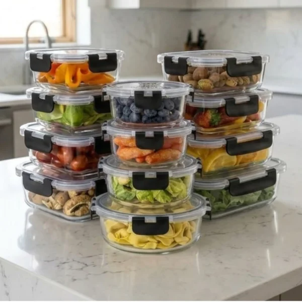 Set de 12 Recipientes de Vidrio Herméticos con Tapa – Contenedores para Alimentos y Meal Prep