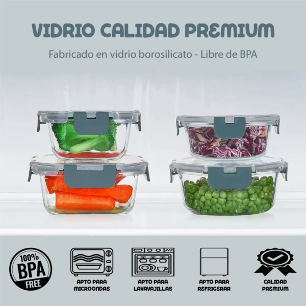 Set de 12 recipientes de vidrio con tapa hermética