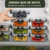 Set de 12 Recipientes Herméticos de Vidrio para Comida y Almacenamiento, Contenedores para Cocina, Meal Prep, Microondas, Horno, Refrigerador y Congelador, sin BPA
