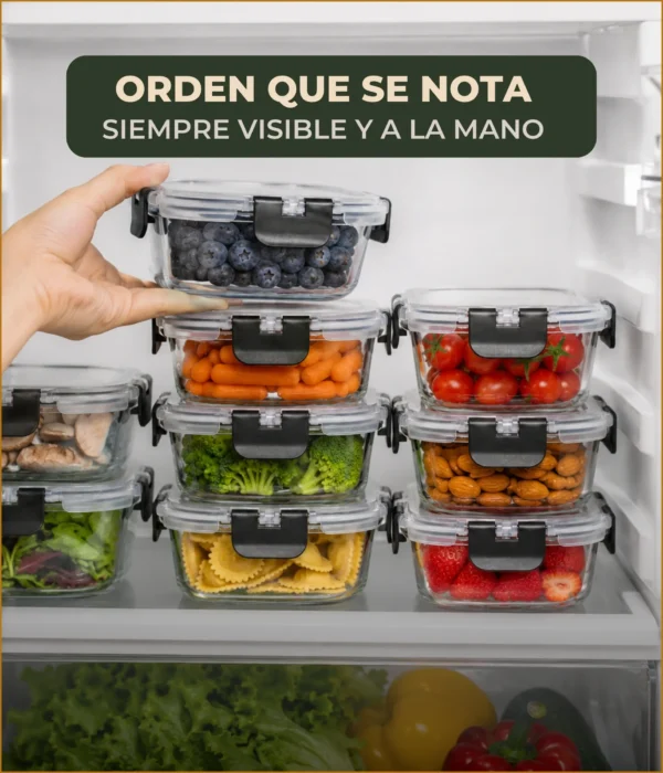Set de 12 Recipientes Herméticos de Vidrio para Comida y Almacenamiento, Contenedores para Cocina, Meal Prep, Microondas, Horno, Refrigerador y Congelador, sin BPA