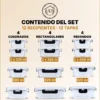 Set de 12 Recipientes Herméticos de Vidrio para Comida y Almacenamiento, Contenedores para Cocina, Meal Prep, Microondas, Horno, Refrigerador y Congelador, sin BPA