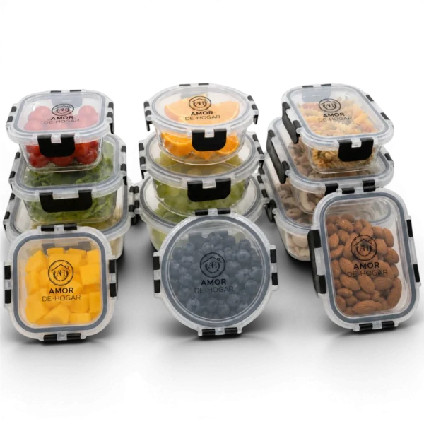 Set de 12 Recipientes de Vidrio Herméticos con Tapa – Contenedores para Alimentos y Meal Prep