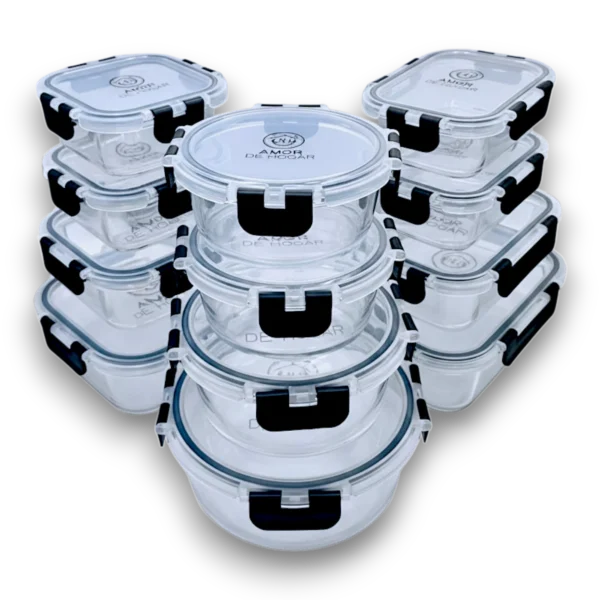Set de 12 Recipientes de Vidrio Herméticos con Tapa – Contenedores para Alimentos y Meal Prep
