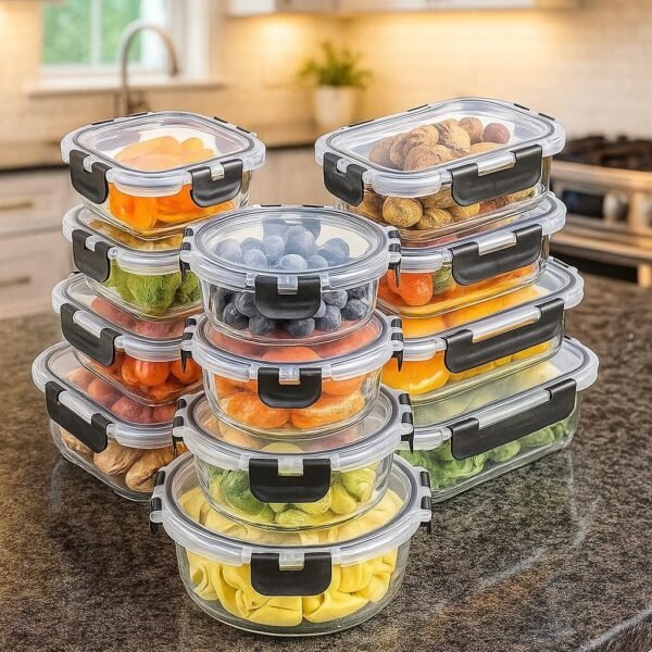 Set de 12 recipientes de vidrio con tapa hermética