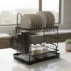 Escurridor de Cocina de Doble Nivel - Platos, Cubiertos y Tablas en su Lugar