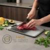 Tabla para Cortar de Acero Inoxidable 2 en 1, con afiador de cuchillos y rallador de ajo