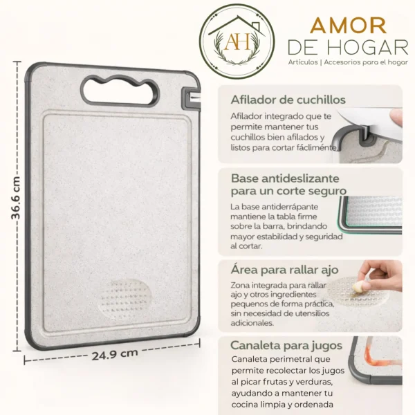 Tabla para Cortar de Acero Inoxidable 2 en 1, con afiador de cuchillos y rallador de ajo