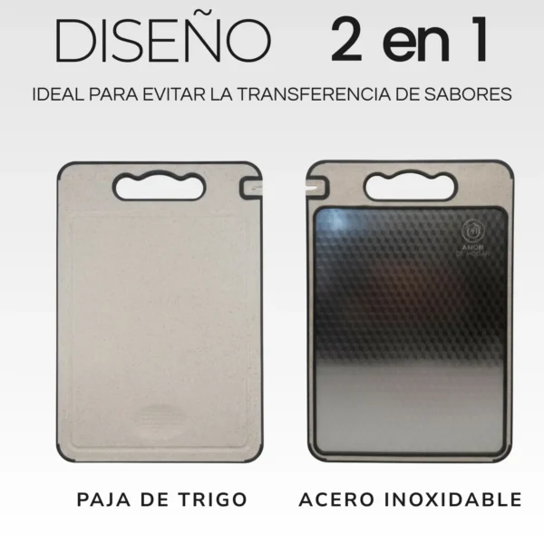 Tabla para Cortar de Acero Inoxidable 2 en 1, con afiador de cuchillos y rallador de ajo