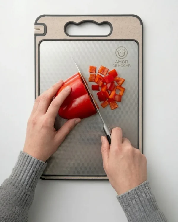 Tabla para Cortar de Acero Inoxidable 2 en 1, con afiador de cuchillos y rallador de ajo